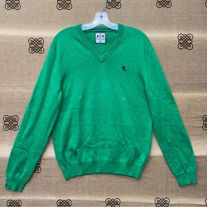 Express Sweater Pullover Men'S Green Knit V-Neck Long Sleeve Cotton Regular